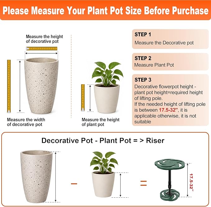 Axcoix 2 Pack Adjustable Height Plant Risers for Inside Pots, 17.5-32" Plastic Planter Inserts for Large Pots, Pot Fillers for Tall Square Round Taper Planters (6" 8" 10" Base or Top)