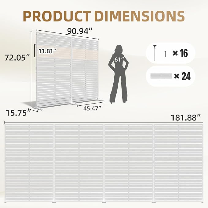 Privacy Fence Screen with Stand 6 Panel 72" H×47" W HDPE Decorative Privacy Panels with Stand, Air Conditioner Fence Panels, Privacy Screen for Outdoor Backyard, Balcony, Pool