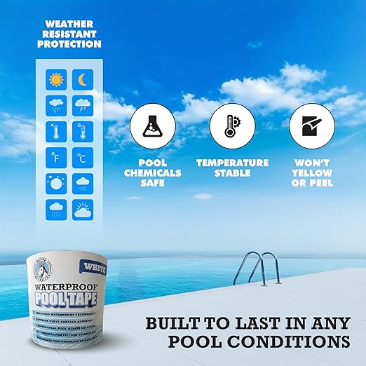 Burro Adhesives Waterproof White Pool Tape 4" x 10' - Heavy Duty PVC Vinyl Pool Repair for Underwater & Dry Applications, Commercial & Residential Pools, Instantly Seals Leaks