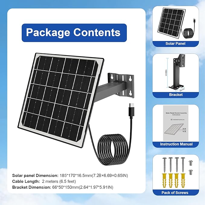 Eco-friendly 6W 5V Monocrystalline Solar Panel, Type-C Interface, IP66 Waterproof, 6.5-foot Cable, High Conversion Rate, Compatible with Various Electronic Devices