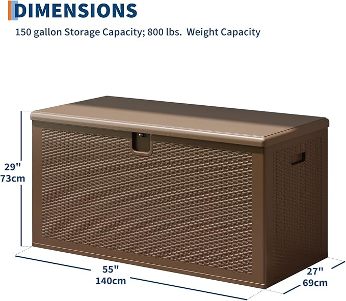 150-Gallon Large Resin Deck Box for Outdoor Storage, Weather-Resistant and Lockable with Waterproof Lid, Ideal for Patio, Garden, Porch, or Backyard – Brown