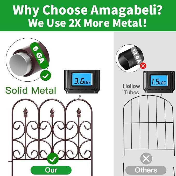 AMAGABELI GARDEN & HOME 5 Panels 32in(H)×10ft(L) Decorative Garden Fences and Borders for Dogs No Dig Metal Fence Panels Garden Edging Border Fence for Animal Barrier Fencing for Flower Beds Brown