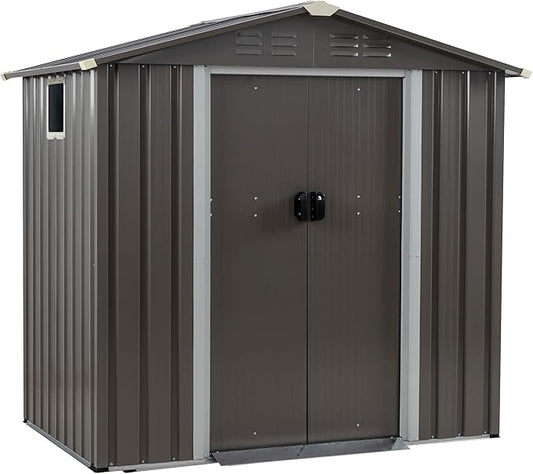 JYQAQA 6x4 FT Outdoor Storage Shed,Waterproof Metal Garden Sheds with Lockable Double Door,Weather Resistant Steel Tool Storage House Shed for Garden,Patio,Lawn, Gray