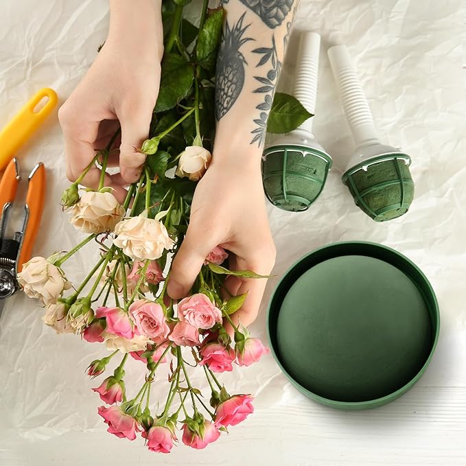 4 Sets Floral Foam Round, 7.48x3.74inch Floral Dry Round Flower Foam Half Ball with Bowl for Artificial Plant Arrangement and Wedding and Garden Decorations