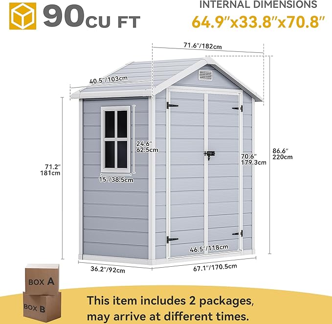 DWVO 6x4 FT Outdoor Resin Storage Shed with Reinforced Floor, All-Weather Bike Storage Shed with Lockable Door, Window and Vent, Waterproof Plastic Tool Storage for Garden, Backyard, Patio, Lawn