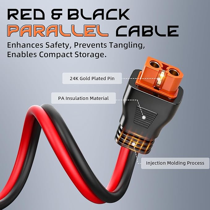 20FT 12AWG Solar to XT60i, Gibbab 3 6 10 16 20 25FT Solar Panel Connector to XT60i-F Adapter Extension Charging Cable for Portable EcoFlow River Delta Anker SOLIX Power Station Generator Battery RV