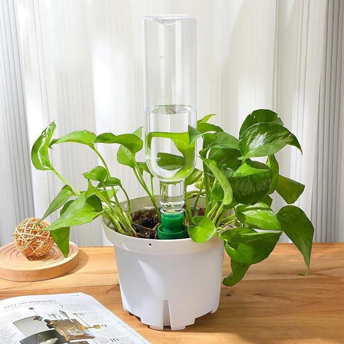 SiliFine 8 Set Plant Watering Devices Include Self Watering Spikes and 26 oz Plastic Bottles Plant Waterer Devices with Adjustable Control Valve Switch Indoor Outdoor (Clear)