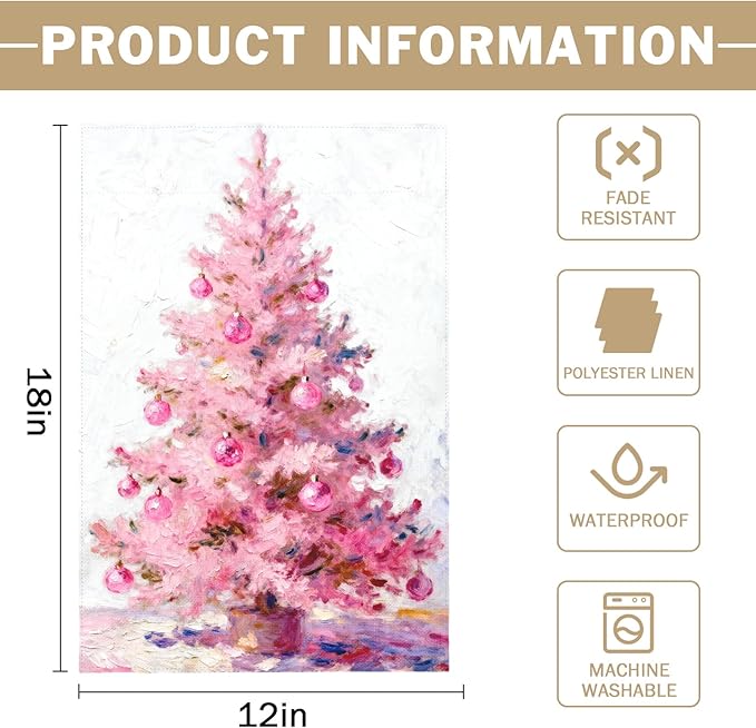 Christmas Garden Flag 12x18 Inch Pastel Pink Xmas Tree Ball Winter Holiday Decorative Yard Flags for Outside Double Sided Seasonal Outdoor Home Farmhouse Decoration Porch New Year Decor