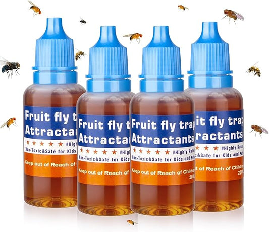 Fruit Fly Trap Refill Liquid, Effective Gnat Killer&Fruit Fly Catcher Bait Refill, Long-Lasting Fruit Scented Ants Attractant for Kitchen Bathroom Living Room Use, Safe Near Food (4 Pack)