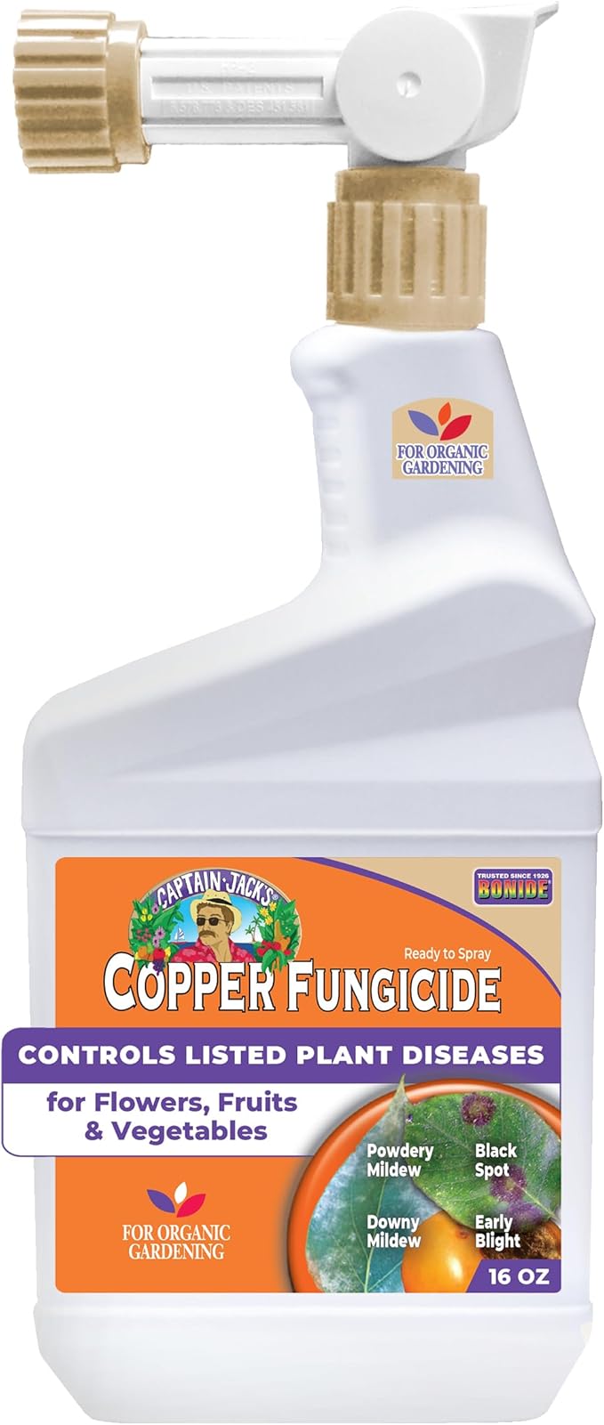 Bonide Captain Jack's Copper Fungicide, 16 oz Ready-to-Spray Disease Control for Organic Gardening, Controls Mildew & Blight