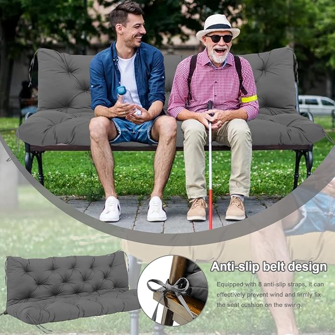 Extra Thick 5" Waterproof Porch Swing Cushions Outdoor 40 inch Swing Cushions 2 Seater Replacement with Backrest and Ties for Outdoor Furniture Patio Bench Garden (Gray)