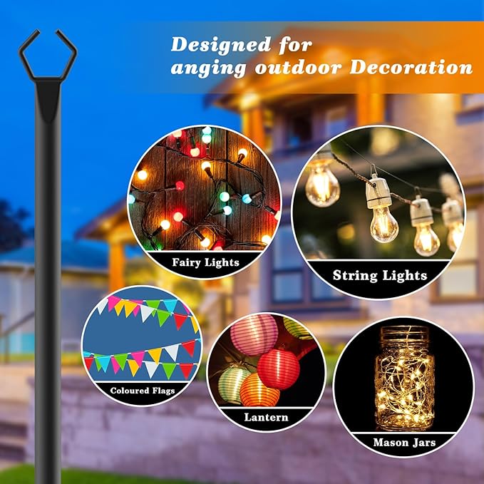 Mutovlin 2 Pack String Light Poles,10 Ft Light Poles for Outside String Lights,Outdoor Lights Pole with Fork,Metal Poles Stand for Patio Deck Backyard (10FT 2 Pack)