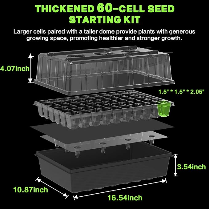 60-Cell Self-Watering Seed Starter Tray with Grow Light, Upgraded 1–24H Timer, Seed Trays with Humidity Dome, Indoor Gardening System, Starter Kit for Seeds, Plant Germination