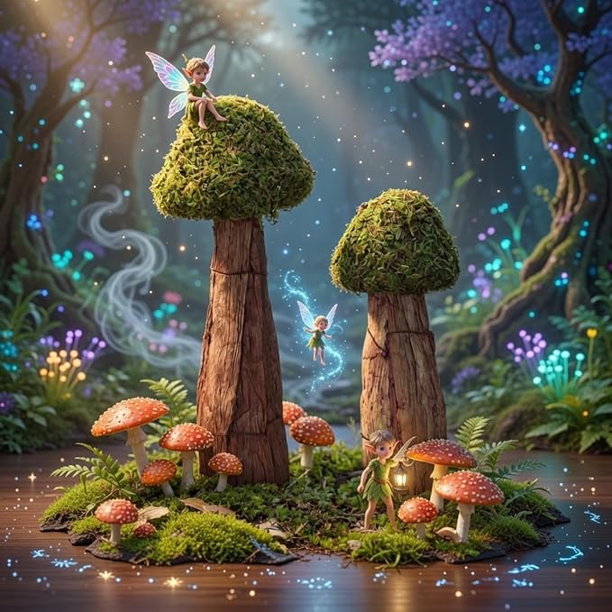 Novabright 2 Pcs Artificial Moss Mushroom Decoration Set 6" and 7.8" Fake Moss Mushroom Green Enchanted Forest Decorative Centerpieces Statues Figurines for Garden Landscape DIY Craft Outdoor