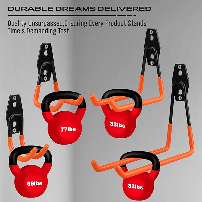 Garage Tool Storage Wall Hook Assortment Set: 15PCS Heavy Duty Large Hanger Garden Tool Organizer Ladder Bike Rack Yard Tool Holder Shed Shovel Metal Screw Organization Bicycle Steel Bracket, Orange