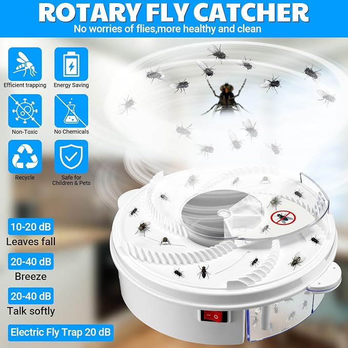 Qualirey Electric Fly Trap Fly Bug Catcher Pest Device Gnat Flying Insect Trap Automatic Indoor Pest Gnat Traps Reject Control Catcher Repellents Tools for Patios Ranch(Batteries)