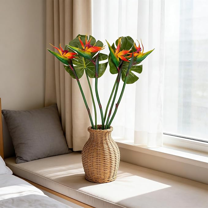 6 Pcs 32.7inch Artificial Birds of Paradise Plant Faux Birds of Paradise Stems Long Stem for Wedding Home Party Hotel Table Centerpiece Vases Indoor Outdoor Decor(Orange)