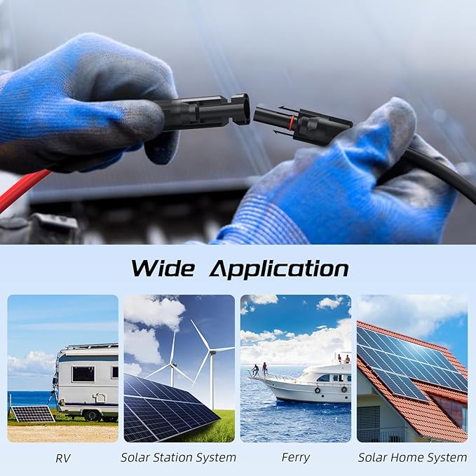 30FT 10AWG Solar Panel Extension Cable, Bateria Power 6mm² Solar Extension Cable Wire with Female & Male Waterproof Connectors for RV, Photovoltaic Systems