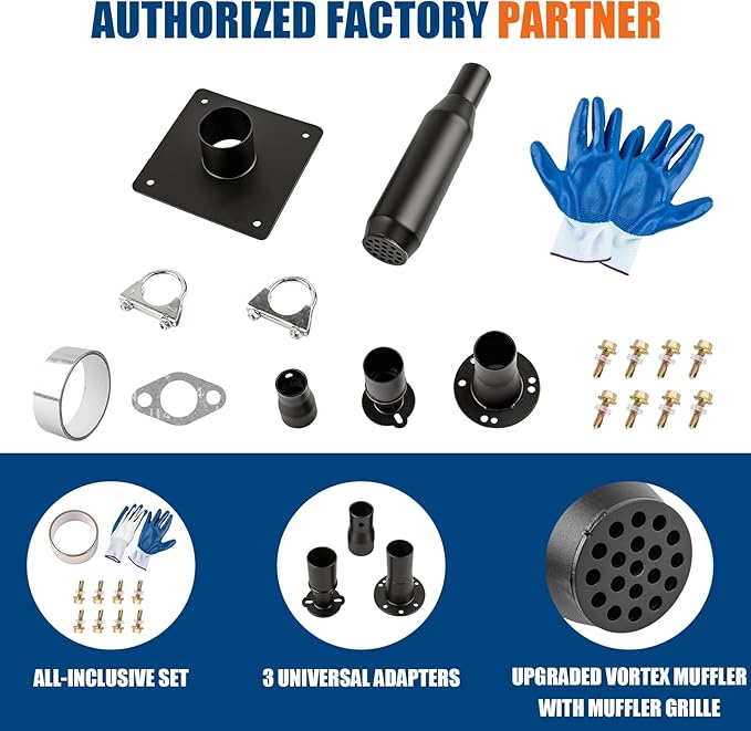 Generator Exhaust Extension Silencer Kit - 3 Universal Adapters, Insulated Through-Wall Mounting Plate, High-Performance Silencing Grille, Compatible with All Portable Generators