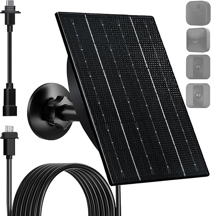 FUTUREZEN 4W Solar Panel for Blink Outdoor 4th Gen/3rd Gen/XT/XT2 Camera, USB-C & Micro USB Solar Charger with 2600mAh Battery, Waterproof Rubber Plug, 10ft Cable