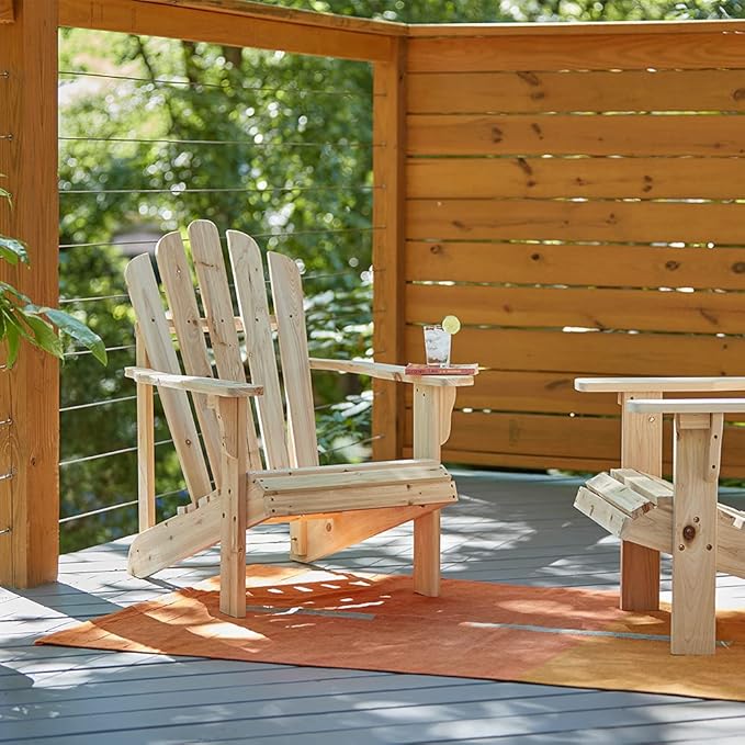 Shine Company Westport Wooden Adirondack Chair, Outdoor Patio Firepit Chairs, Back & Seat Pre-Assembled, Natural
