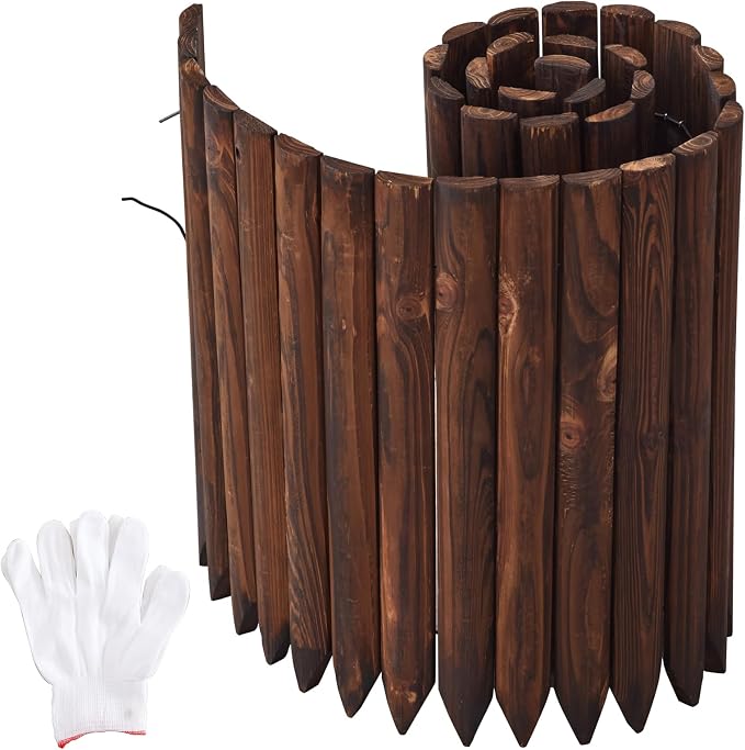 Garden Border Edging Wood Fence Landscape Edging Border Wooden Landscape Edging Decorative Garden Edging Lawn Edging Fence Flexible Garden Edging-15.7" H x 47.2" L (2PACK, 8Ft Total Length)