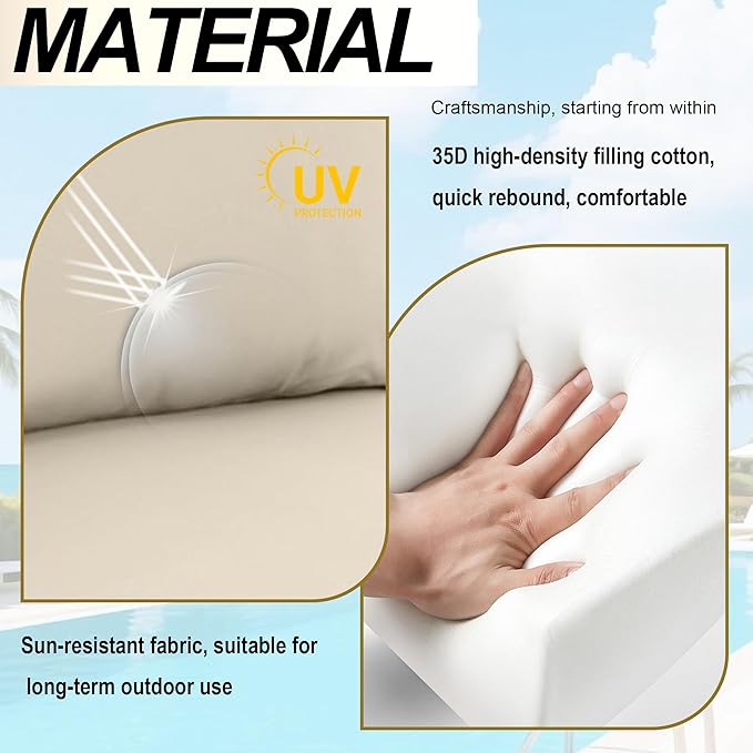 Outdoor Replacement Cushions for Patio Furniture, Splash-Resistant and Fade-Resistant 14 Pieces Outdoor Couch Cushion, 25.6x25.6x4 Inch Sofa Pad with Removable Fabric Cover