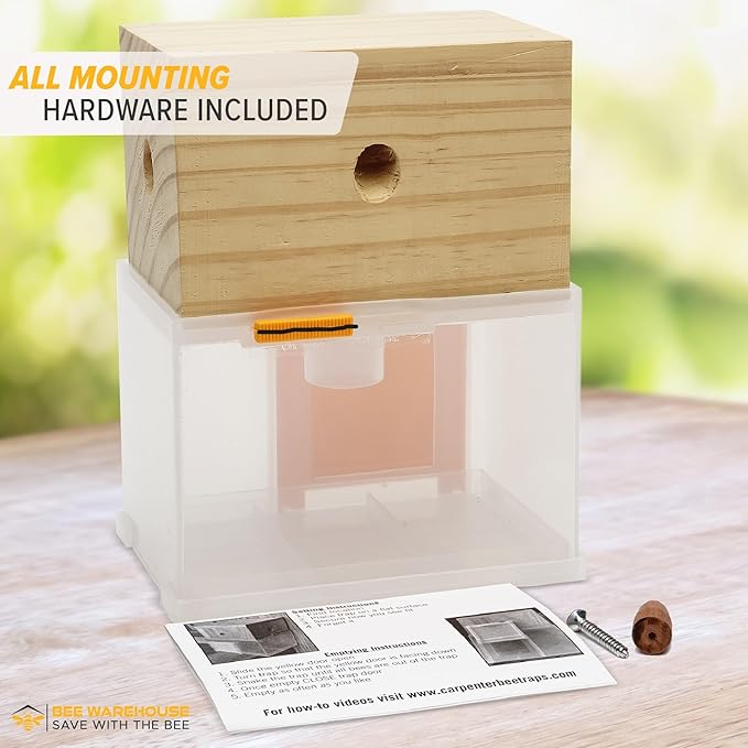 Carpenter Bee Trap - Wood Boring Bee Trap - Unique Catch & Release Outdoor Carpenter Bee Trap - Includes Hanging Hardware & 5 Bee Dams