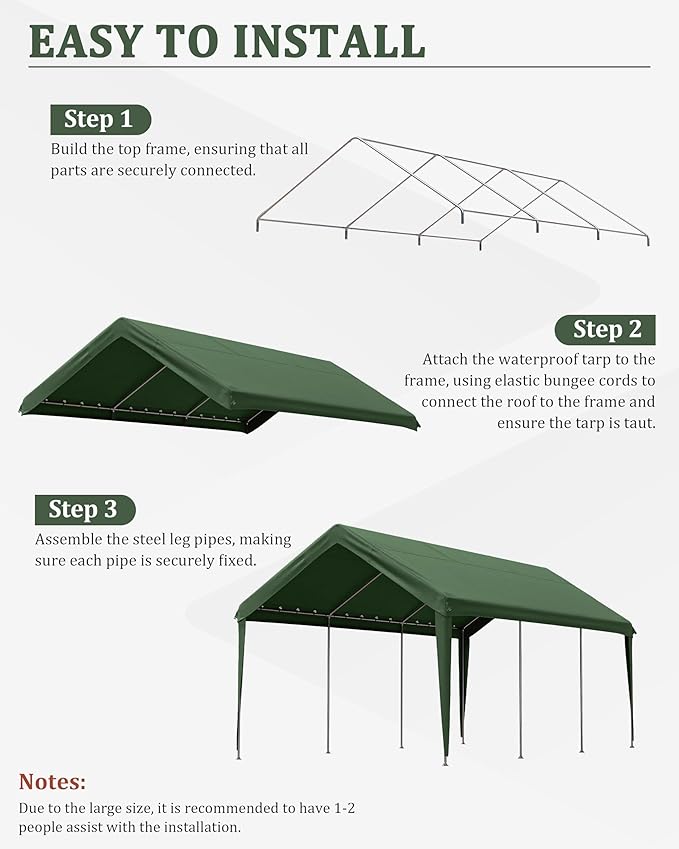 Carport Canopy Replacement Cover 12x20 Heavy Duty Outdoor Portable Car Canopy Oxford Waterproof UV & Tear Resistant Garage Canopy with Ball Bungees (Frame is Not Included)