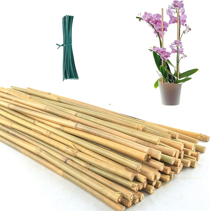 30 Pcs Natural Bamboo Plant Stakes - 16" Garden Sticks with Plant Ties for Plant Support, Tomatoes, Vegetables & Indoor Potted Plants