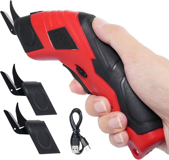 Cordless Scissor with 3pcs Replaceable Blades, Power Shears with 4.2V 2000mAh Rechargeable Lithium-Ion Battery for Fabric Leather Carpet Plant Stems Rigid Cardboard PVC Plastic Board