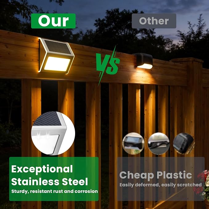 JSOT Solar Lights Perfect for Deck, Fence, Stair, Step Decor-Warm White-8P | Stainless steel material, waterproof, Solar Powered, yard, patio deck rail