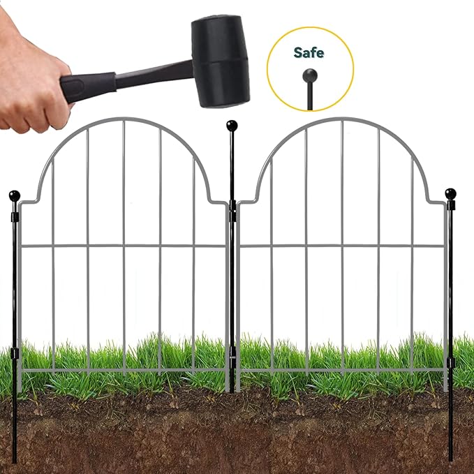 Blingluck Garden Fence, 17in(H) x 27.5 ft(L) Arched Rustproof Metal No Dig Fence Garden Fence Border,Ground Stake Animal Barrier Fence for Rabbit Dog, Outdoor Landscape Decor for Yard & Patio,25 Pack