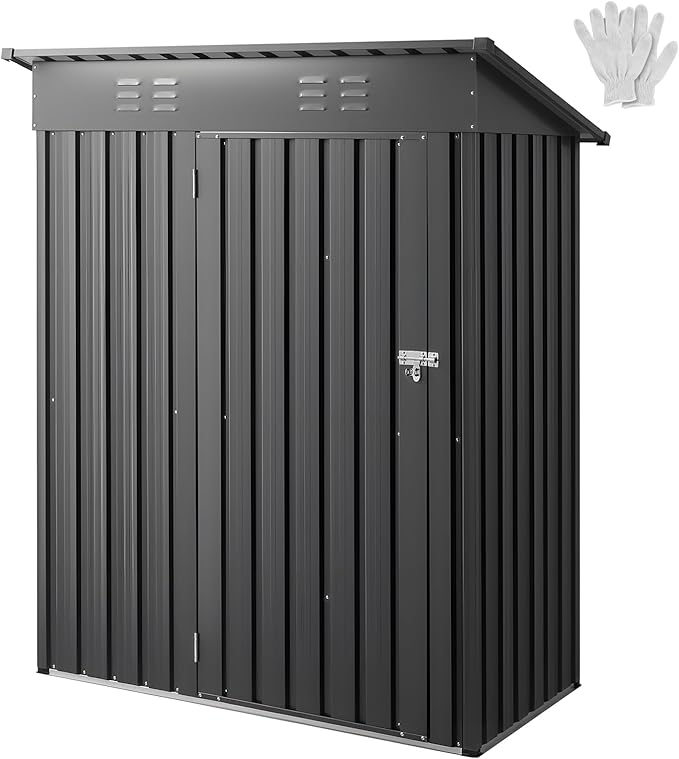 VEVOR 5 x 3 FT Metal Garden Shed, Storage Building with Lockable Door & 2 Louver Vents, Sloped Roof Metal Outdoor Storage Shed, Tool Sheds Outdoor Storage for Backyard, Garden, Patio, Bike, Gray