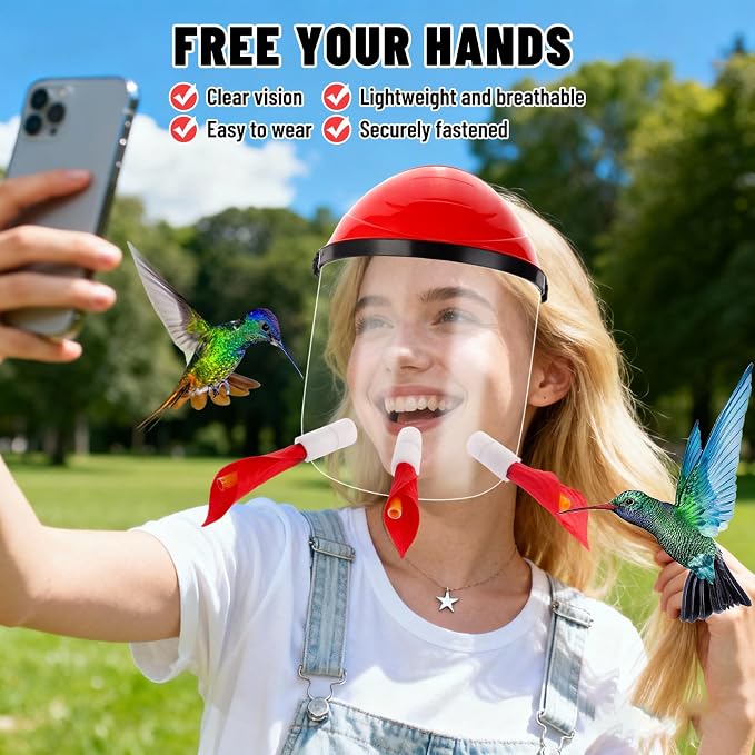 Hummingbird Feeder Hat, Outdoors Hummingbird Feeder Mask with 3 Feeding Ports (2PCS)
