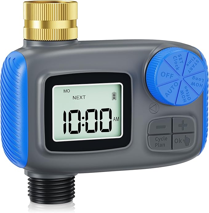 Sprinkler Timer with Brass Swivel, Hose Timers for Watering, Water Timer for Garden Hose, Digital Irrigation with Rain Delay & Manual Mode, Automatic Watering System for Outdoor Garden Lawn