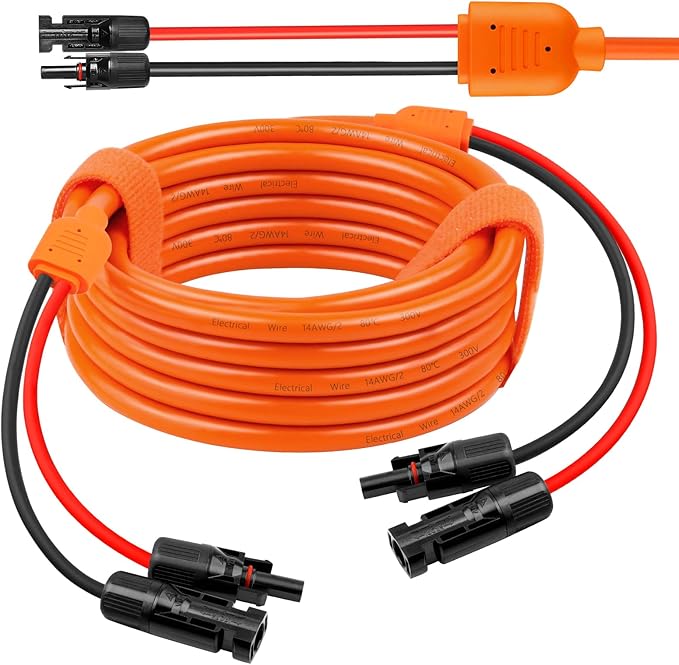Solar Panel Extension Cable 20FT - MOOKEERF 10AWG+14AWG Solar Wire with Female & Male IP68 Waterproof Connector for RV, Photovoltaic Systems, Home, Boat, Solar Panels, Car