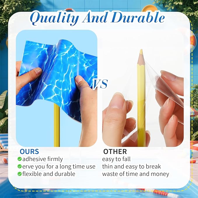Yexiya 6 Pcs PVC Pool Repair Patches 8.45x5.51 Inch - Heavy-Duty Vinyl Adhesive Patch Kit for Above Ground Pools, Air Mattress, Inflatable Boats, Tents(Ripple,Light Blue)