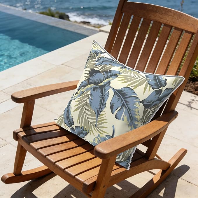 LVTXIII Outdoor/Indoor Throw Pillows, Decorative Patio Accent Pillows, Fluffy Water Repellent Garden Cushions for Home Patio Coach Sofa Use, 16×16 Inch, Pack of 2, ‌Lush Palm Blue