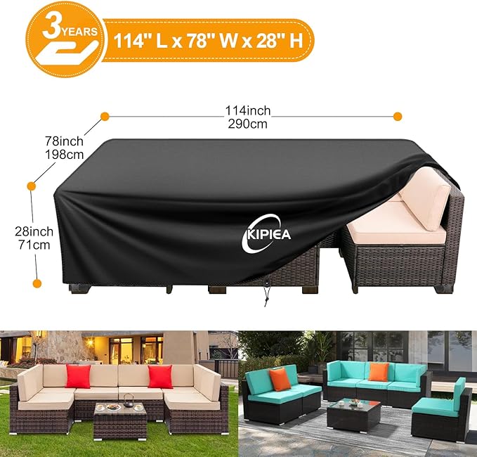 Kipiea Outdoor Furniture Covers Waterproof, 420D Heavy-Duty Patio Furniture Set Covers, No Tears Anti UV No Fading(114" L x 78" W x 28" H)