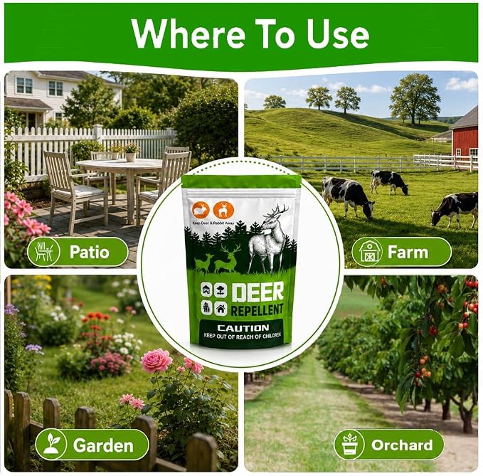 Deer Repellent for Plants, Rabbit Repellent for Garden, Deer and Rabbit Repellent Outdoor, Bunny Repellent, Keep Deer Away from Your Garden/Yard, 90 Days Protection, 12 Packs
