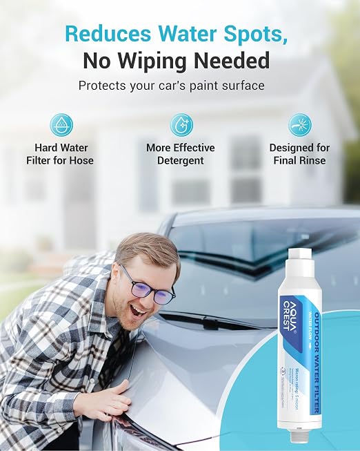 AQUA CREST Inline Water Filter, Dedicated for Car Washing, Window & Yard Cleaning, Effectively Reduce Hard Water Spots, Soften Water, Upgraded Formula, 2 Pack with Hose Protector