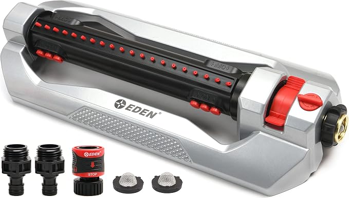 Eden 96216 Heavy Duty Metal 3-Way Oscillating Sprinkler and Eden 93218 Premium Garden Connect Quick Release Kit