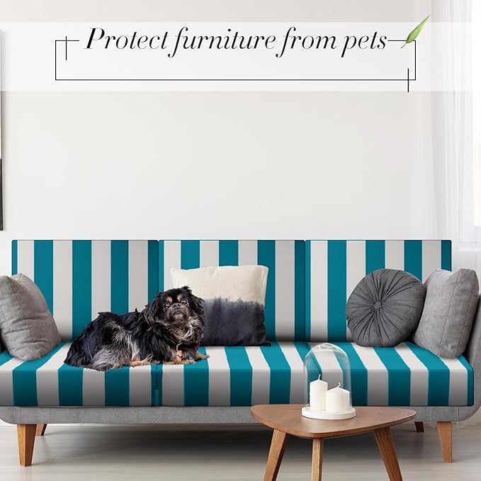 Newwiee 8pcs Patio Stretch Cushion Covers Stripe Outdoor Cushion Covers Replacement Patio Furniture Couch Slipcover Sofa Chair Seat, Thin Fabric Breathable Soft Flexibility Protector(Turquoise)