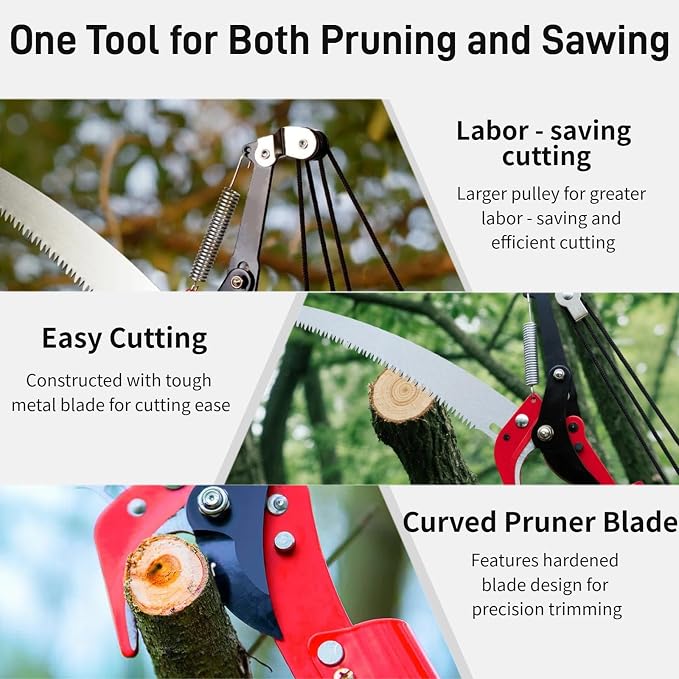 Pole Saws for Tree Trimming - 14FT Dual-Pulley Tree Pruner, Tree Trimmers Long Handle Pruner, Manual Pole Saw for Yard & Garden, Gardening Hand Tools