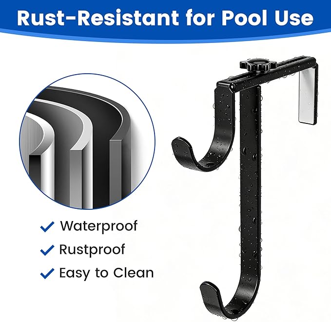 niffgaff 2pcs Double Pool Pole Hooks, Adjustable Thickened Panel Pool Fence Equipment Hooks Metal Hangers for Hanging Tool for Vinyl Fence Pool, Wall, Skimmers, Hose, Swimming Pool Accessories