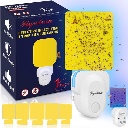 Flying Insect Trap Plug-in, Indoor Mosquito & Gnat Killer, Safe Non-Toxic UV Light Fly Catcher, Night Light Bug Trap with Sticky Pad for Flies, Gnats, Moths (1 Pack, Bright White)
