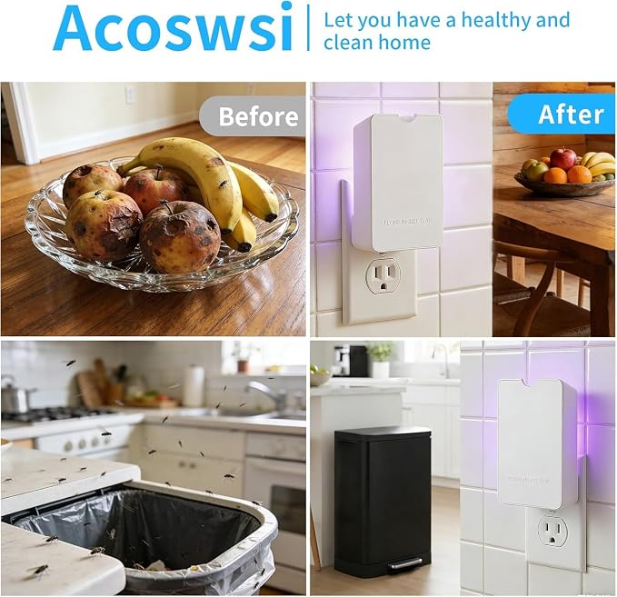 Indoor Fly Trap Plug in, Flying Insect Trap with Blue UV Light, Fruit Fly & Gnat Trap for Indoors, Mess-Free Bug Catcher for Home, 2 Device + 10Refill Glue Cards
