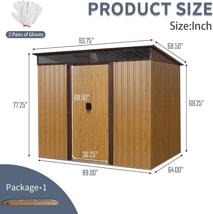 KEIKI 8x6 FT Outdoor Metal Storage Shed with Sloped Roof,Vents and Lockable Sliding Door for Garden Yard