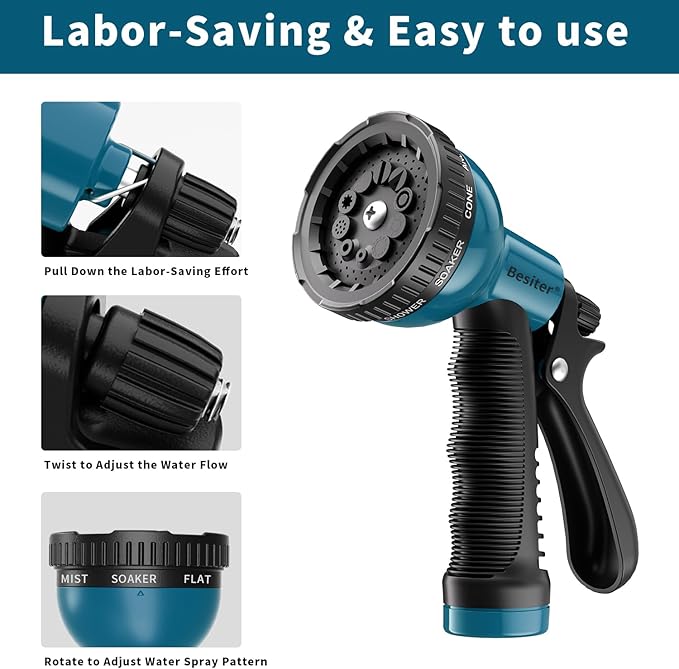 Garden Hose Nozzle Sprayer 10 Watering Patterns Spray Nozzles Heavy Duty Hose Head Lightweight Hose Attachment 2 Pack